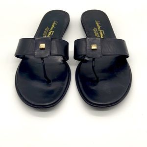 Salvatore Ferragamo Black Leather Thong Sandals 8B